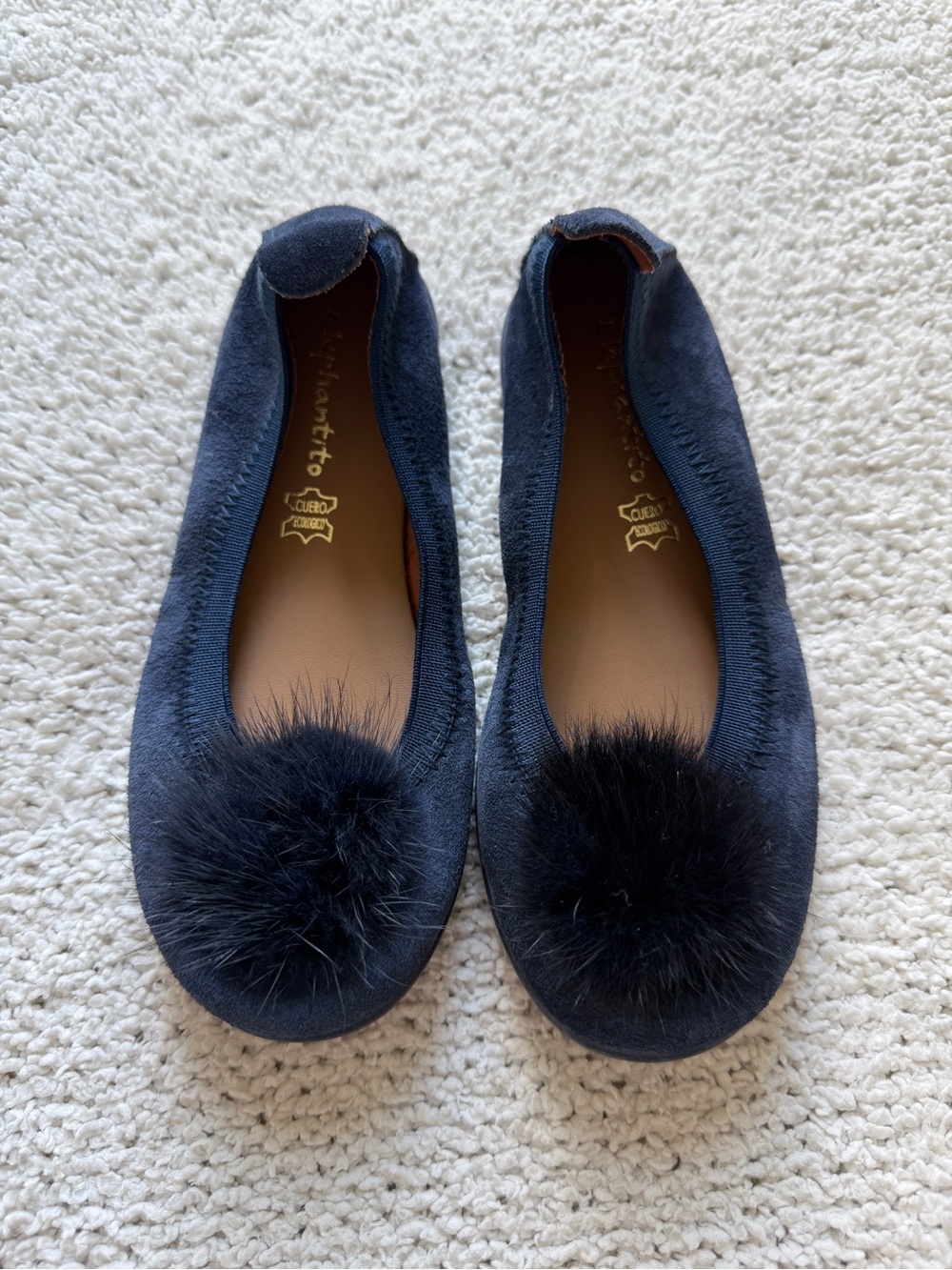 Elephantito Suede Pom Pom Ballerina Flat Navy 11 28 NEW NWT
